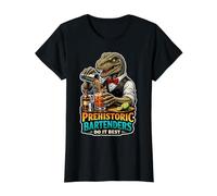 Los camareros prehistóricos lo Hacen Mejor Camarero de Dinosaurios Camiseta gráfica económica, Mujer, Negro, XS