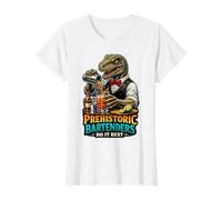 Los camareros prehistóricos lo Hacen Mejor Camarero de Dinosaurios Camiseta gráfica económica, Mujer, Blanco, M