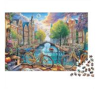 Los Canales de Amsterdam 1000 Ciudad de Bicicletas Piezas Puzzle Cartón Extra Grueso Vacaciones Top Valorado Desafío Imposible Hombres Cognitivo Mejor Descanso 52x38cm/1000pcs
