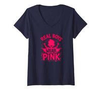 Los Chicos Reales Visten Rosa Camiseta Cuello V, Mujer, Azul Marino, L