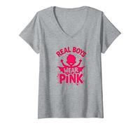 Los Chicos Reales Visten Rosa Camiseta Cuello V, Mujer, Gris Jaspeado, S