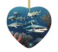 Los colgantes de cerámica con forma de corazón con diseño de tiburones bajo el mar crean un ambiente cálido para hogares, fiestas y regalos.