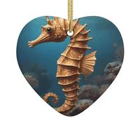 Los colgantes de cerámica en forma de corazón con patrón de caballito de mar mediterráneo crean un ambiente cálido para hogares, fiestas y regalos.