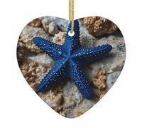 Los colgantes de cerámica en forma de corazón con patrón de estrella de mar azul crean un ambiente cálido para hogares, fiestas y regalos.