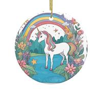 Los colgantes redondos de cerámica de Navidad con diseño de unicornios de YYHWHJDE River son suaves y delicados para decoración de vacaciones, fiestas, bailes y escaparates