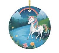 Los colgantes redondos de cerámica de Navidad con patrón de unicornios WHJSHOP son suaves y delicados para decoración de vacaciones, fiestas, bailes y escaparates