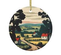 Los colgantes redondos de cerámica de Navidad WHJSHOP Go to the Countryside son suaves y delicados para decoración de vacaciones, fiestas, bailes y escaparates