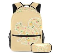 Los conejos de animales de flores vuelven a la escuela con nuestro juego de mochila y estuche para niños, niñas y adolescentes, Multicolor#03, B:29.4x20x40cm P:19x7.5x3.8cm, Mochilas Daypack