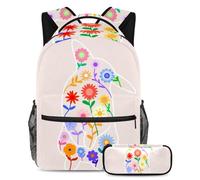 Los conejos de animales de flores vuelven a la escuela con nuestro juego de mochila y estuche para niños, niñas y adolescentes, Multicolor#06, B:29.4x20x40cm P:19x7.5x3.8cm, Mochilas Daypack