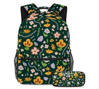 Los conejos de animales de flores vuelven a la escuela con nuestro juego de mochila y estuche para niños, niñas y adolescentes, Multicolor#07, B:29.4x20x40cm P:19x7.5x3.8cm, Mochilas Daypack