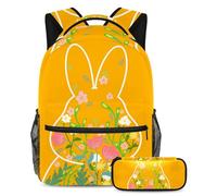 Los conejos de animales de flores vuelven a la escuela con nuestro juego de mochila y estuche para niños, niñas y adolescentes, Multicolor#01, B:29.4x20x40cm P:19x7.5x3.8cm, Mochilas Daypack