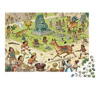 Los conquistadores se encuentran con Montezuma Puzzle De Madera Impermeable DIY Puzzles De 1000 Piezas para Adultos Divertido Rompecabezas para Decoración del Hogar