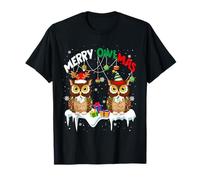 Los Dos búhos Elfos de Papá Noel de Merry Owlma, Amantes de Las Aves, Familia y niños Camiseta