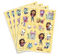 Los favores de hoja de calcomana de papel amarillo de Gabby's Dollhouse de Gabby (paquete de 4) | Diseos variados | Perfecto para la decoracin