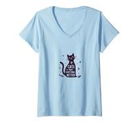 Los Gatos Hacen Que Todo Sea Mejor Amante caprichoso de Las Mascotas Camiseta Cuello V, Mujer, Azul Bebé, XXL