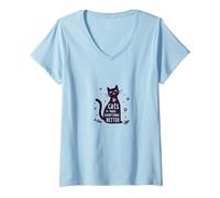 Los Gatos Hacen Que Todo Sea Mejor Amante caprichoso de Las Mascotas Camiseta Cuello V, Mujer, Azul Bebé, L