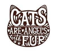 Los gatos son ángeles con letras de silueta de pelaje, lindas letras en silueta de gato aislada Calcomanías de tallado fino 67.2x69cm Varios tamaños Café