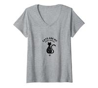 Los Gatos Son mi espíritu Animal mágico Amante felino, Gato Camiseta Cuello V, Mujer, Gris Jaspeado, S