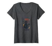 Los Gatos Son pequeños Maestros Peludos: sabiduría caprichosa de Mascotas Camiseta Cuello V, Mujer, Jaspeado Oscuro, S