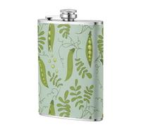 Los guisantes verdes se van de color azul,Frasco de acero inoxidable 304 de 8 oz con funda de cuero sintético, frasco de bolsillo para licor plano para exteriores