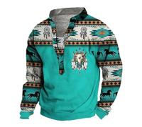 Los Hombres de Estilo étnico Impreso Camiseta de Manga Larga Cuello en V Button Down Henley Camisas Western Azteca 3D Impreso Sudadera Vintage Distressed Calle al Aire Libre Pullover Ropa