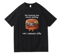 Los horrores Son interminables Pero yo sigo Siendo Tonto estrafalario Lindo Hamburguesa Gato impresión Camiseta versátil Casual Manga Corta