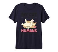 Los Humanos Hacen Que mi Cabeza Duele Boca Abajo Lindo Gatito Dibujos Animados Gato Camiseta Premium