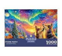 Los Lobos aullan bajo Aurora, acogedoras cabañas Cerca Puzzle De 1000 Piezas Lobo Fresco Excelente Regalo para Ancianos, Mayores, Adultos Y Niños 38x26cm/1000pcs