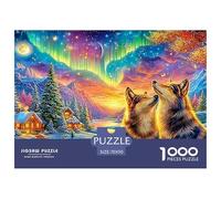 Los Lobos aullan bajo Aurora, acogedoras cabañas Cerca Puzzle De 1000 Piezas Lobo Fresco Juego De Puzzle Familiar para Todas Las Edades 70x50cm/1000pcs