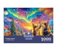 Los Lobos aullan bajo Aurora, acogedoras cabañas Cerca Puzzle De 1000 Piezas Lobo Fresco Noches De Puzzle En Familia, Adultos Y Niños 52x38cm/1000pcs