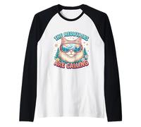 Los Meowtains están Llamando a Snowboard Ski Skiing Girl Camiseta Manga Raglan
