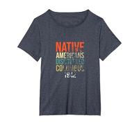 Los nativos Americanos descubrieron a los Indios del Orgullo de Colón Camiseta, Mujer Tallas Grandes, Azul Jaspeado, 3XL Grande