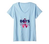 Los niños apoyan a los aliados de concienciación sobre el cáncer de Mama de Pink Too Camiseta Cuello V, Mujer, Azul Bebé, S