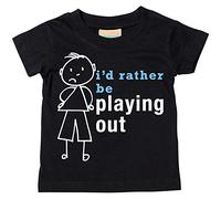 Los niños i 'd Más Bien Be Reproducción de Out Camiseta para bebé disponible en tamaños 0 - 6 meses a 14 - 15 años hijo Stick persona negro negro Talla:3-4 años