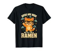 Los ovnis están aquí Pero Todo lo Que Veo es Ramen Divertido Lindo Gato Foodie Camiseta gráfica económica