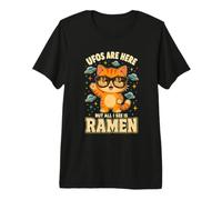 Los ovnis están aquí Pero Todo lo Que Veo es Ramen Divertido Lindo Gato Foodie Camiseta Premium