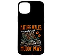 Los paseos por la naturaleza son mejores con patas fangosas caminando con perro Carcasa para iPhone 15 Plus