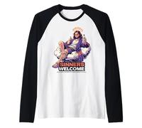 Los pecadores Dan la Bienvenida a Jesús Salva Divertida Cita sobre la fe Cristiana Camiseta Manga Raglan
