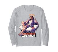 Los pecadores Dan la Bienvenida a Jesús Salva Divertida Cita sobre la fe Cristiana Manga Larga