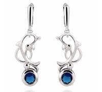 Los pendientes de gota Yazilind Pretty Silver Dolphin chapado embutido redondo azul Cubic Circonita Dangle para la Mujer