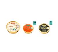 los peperetes conservas Mejillones Escabeche 10-12, Caviar Erizo y Chipirones Tinta 120g pack 3 latas