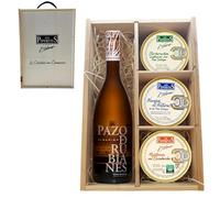 LOS PEPERETES Pack Gourmet Marisco Gallego con Albariño Pazo Rubianes | Berberechos ×2 · Navajas ×2 · Mejillones en Escabeche ×2 | Lote Delicatessen Selección Gourmet