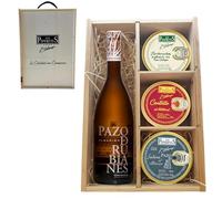 LOS PEPERETES Pack Superior Marisco Gallego con Vino Pazo Rubianes | Berberechos ×2 · Centollo ×2 · Lubina al Albariño ×2 | Lote Gourmet Premium