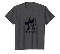 Los Perros Hacen la Vida Mejor Amante de Las Mascotas Camiseta, Niños, Jaspeado Oscuro, 12 años