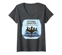 Los Personajes de ficción Son Mejores Que los Amantes de los Libros de la Gente Real Camiseta Cuello V, Mujer, Jaspeado Oscuro, XL
