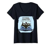 Los Personajes de ficción Son Mejores Que los Amantes de los Libros de la Gente Real Camiseta Cuello V, Mujer, Negro, XL