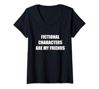 Los Personajes de ficción Son mis Amigos Camiseta Cuello V, Mujer, Negro, XXL