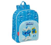LOS PITUFOS - Mochila Escolar Infantil Animada, Mochila Niño, Mochila Infantil, Adaptable a Carro, Ideal para Niños en Edad Escolar, Versátil, Calidad y Resistencia, 26x11x34 cm, Color Celeste/Azul