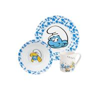 Los Pitufos set de desayuno para niños - vajilla 3 piezas plato, bol y taza de porcelana azul
