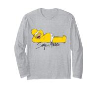 Los Simpsons Homer Sexy Cheeky Sofá Papa Descansando Manga Larga, Unisex para Adultos, Gris Jaspeado, XL